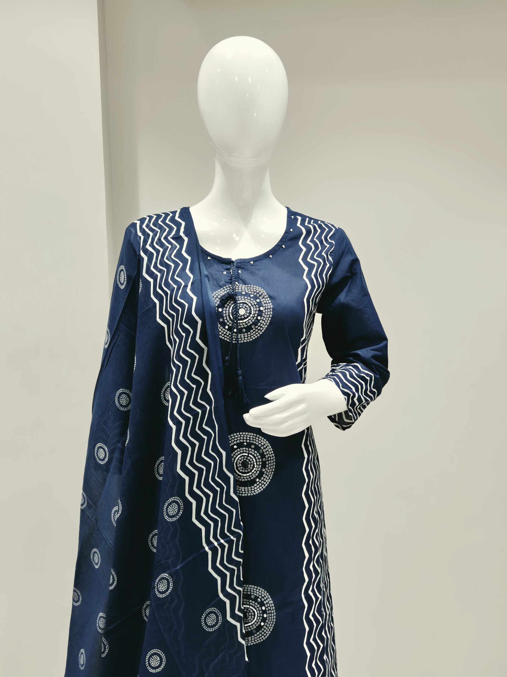 Navy Blue Printed Kurta Palazzo Set with Dupatta - Image 2