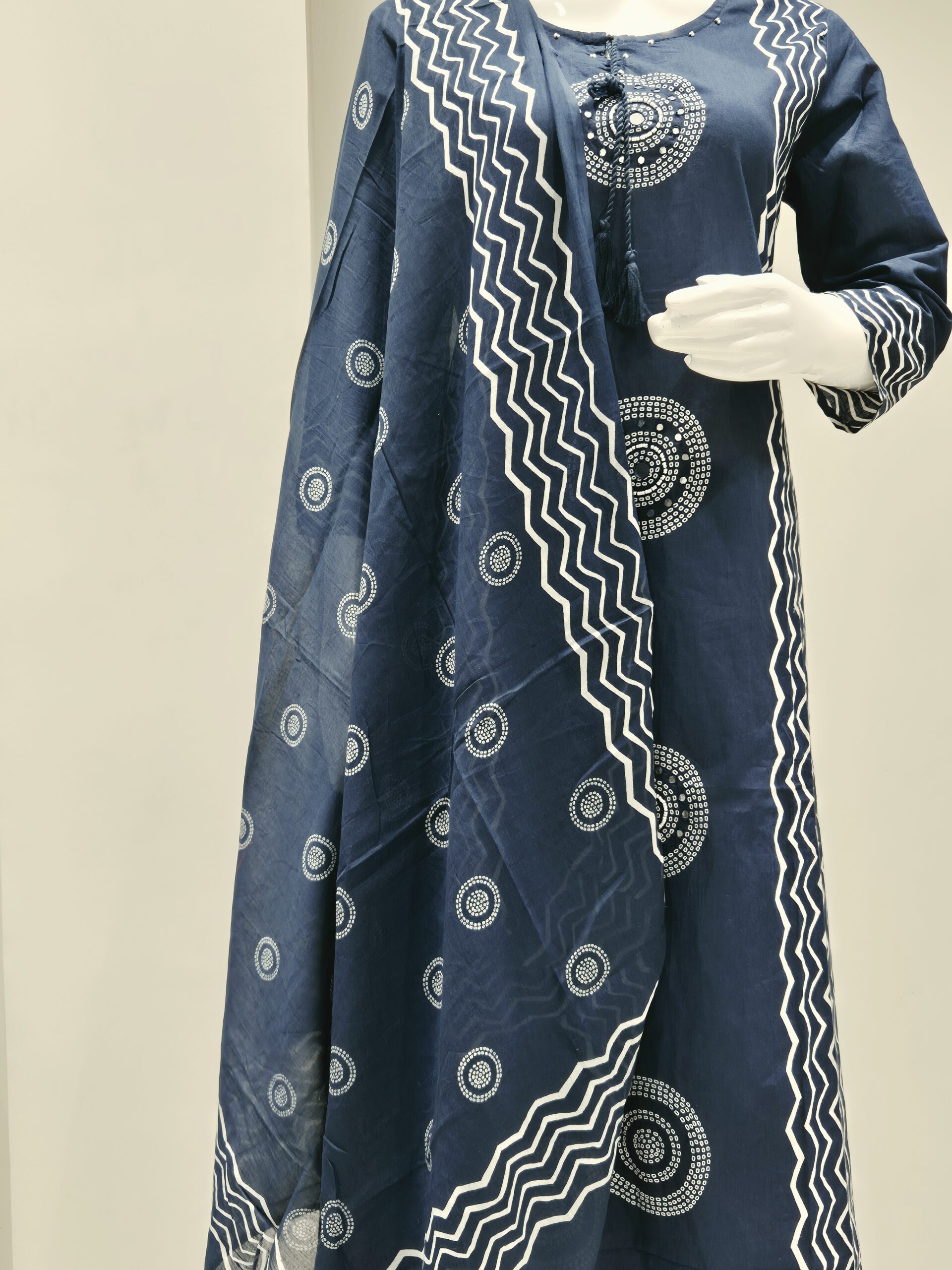 Navy Blue Printed Kurta Palazzo Set with Dupatta - Image 3