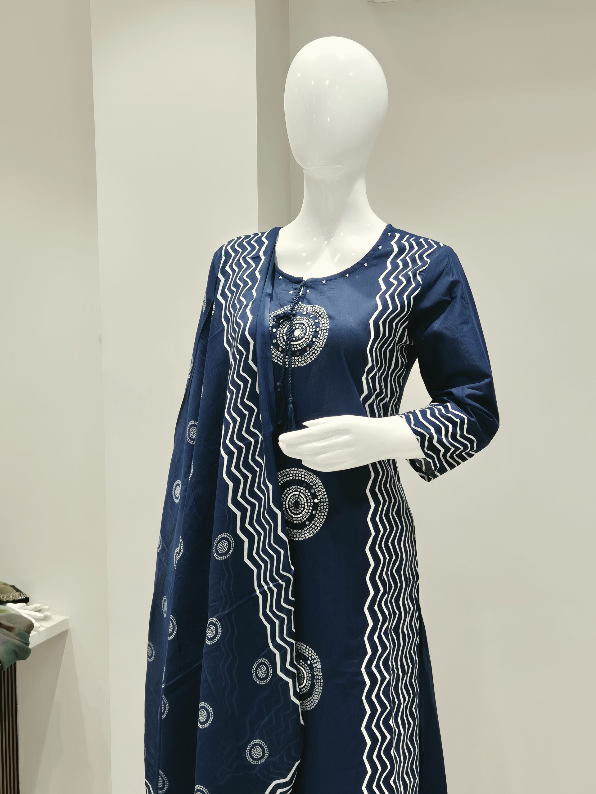 Navy Blue Printed Kurta Palazzo Set with Dupatta - Image 4