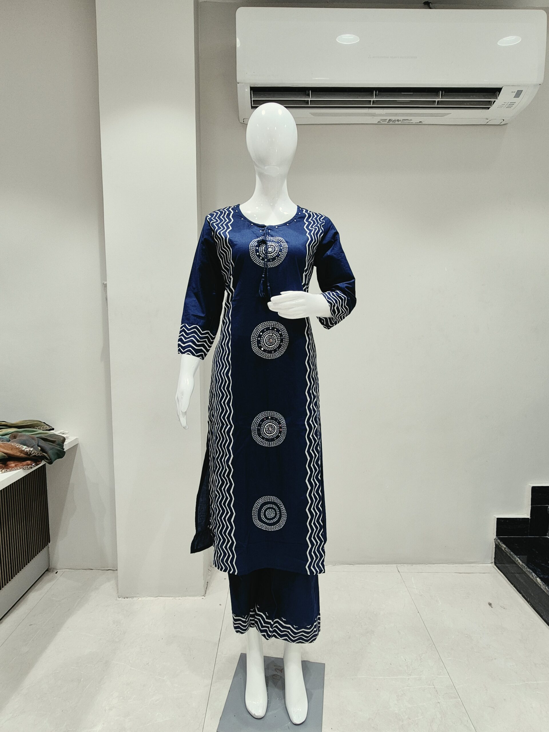 Navy Blue Printed Kurta Palazzo Set with Dupatta - Image 6
