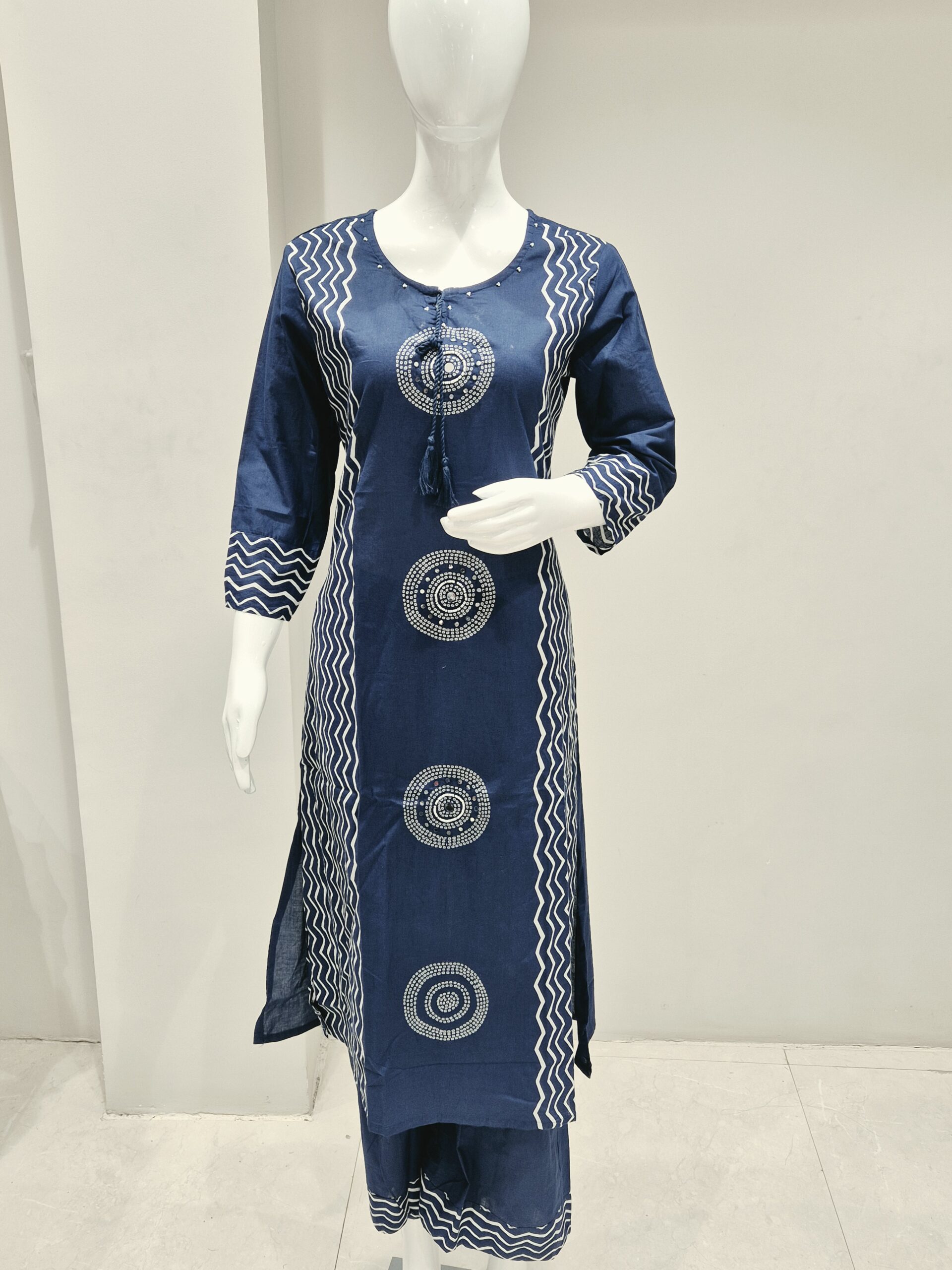 Navy Blue Printed Kurta Palazzo Set with Dupatta - Image 7