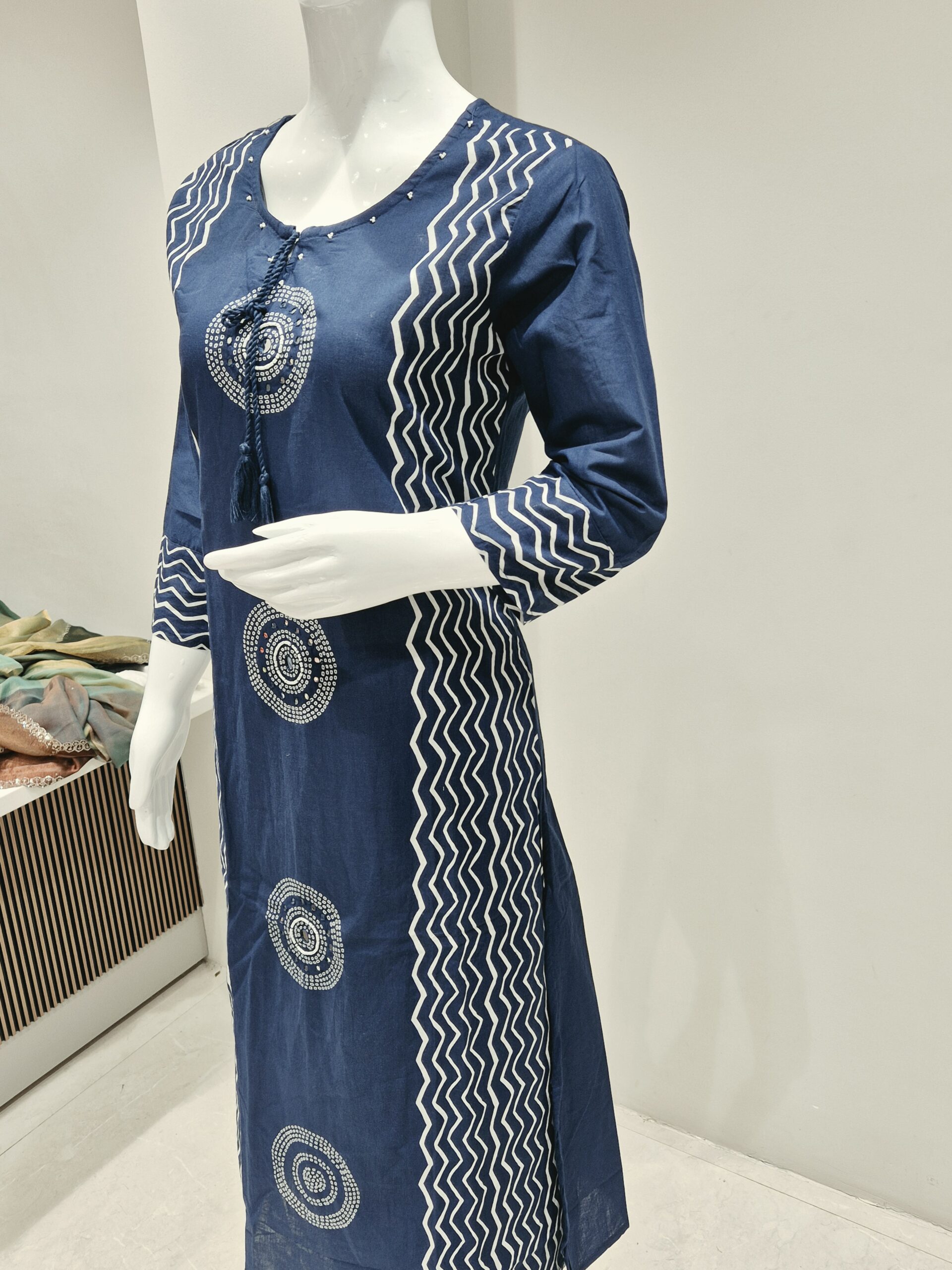 Navy Blue Printed Kurta Palazzo Set with Dupatta - Image 8