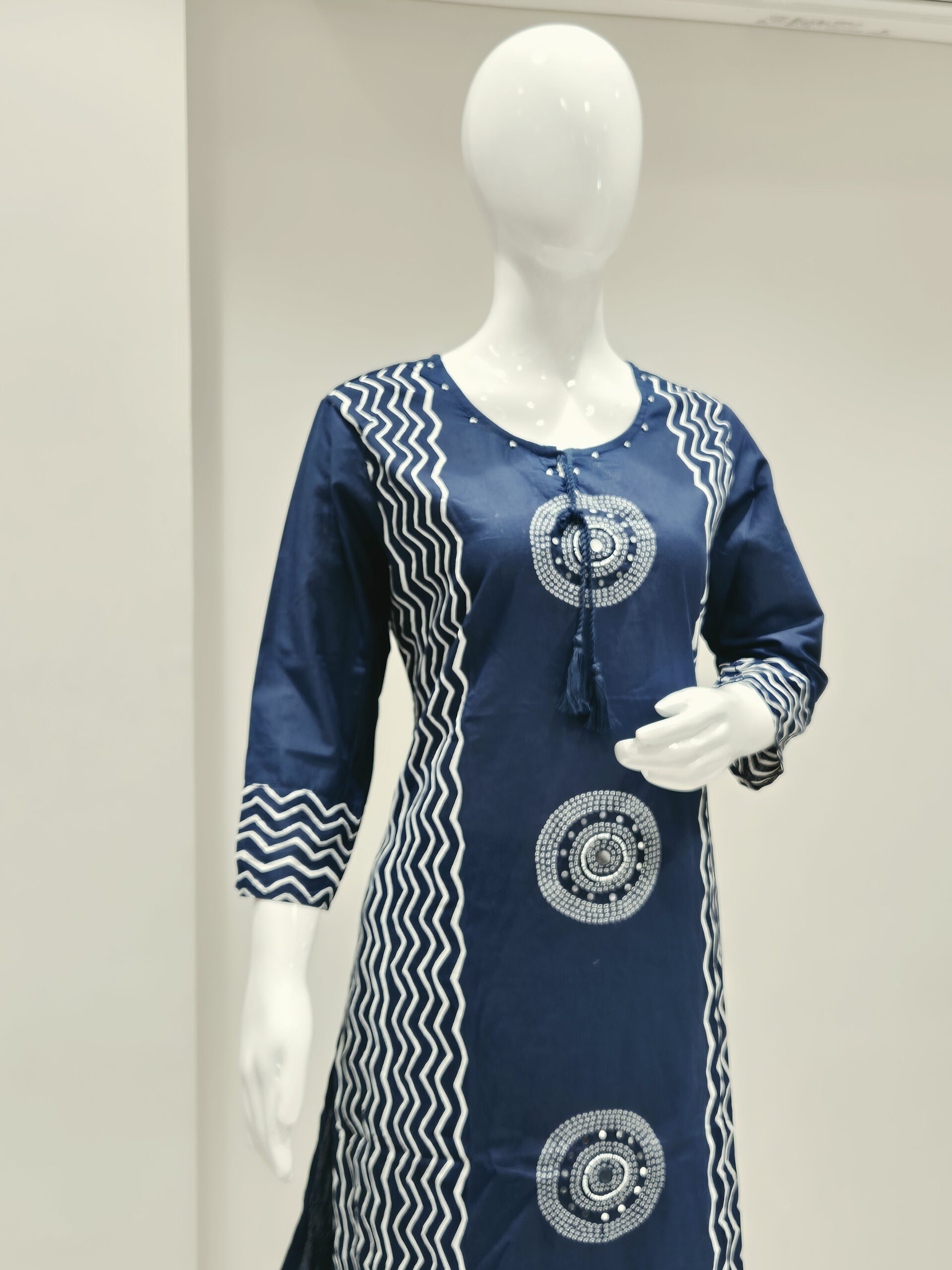 Navy Blue Printed Kurta Palazzo Set with Dupatta