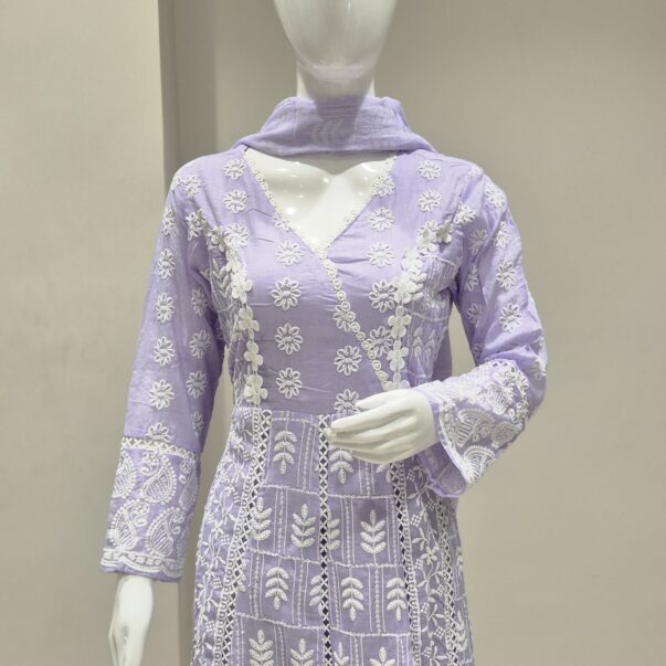 Lavender Embroidered Anarkali Kurta Set with Dupatta
