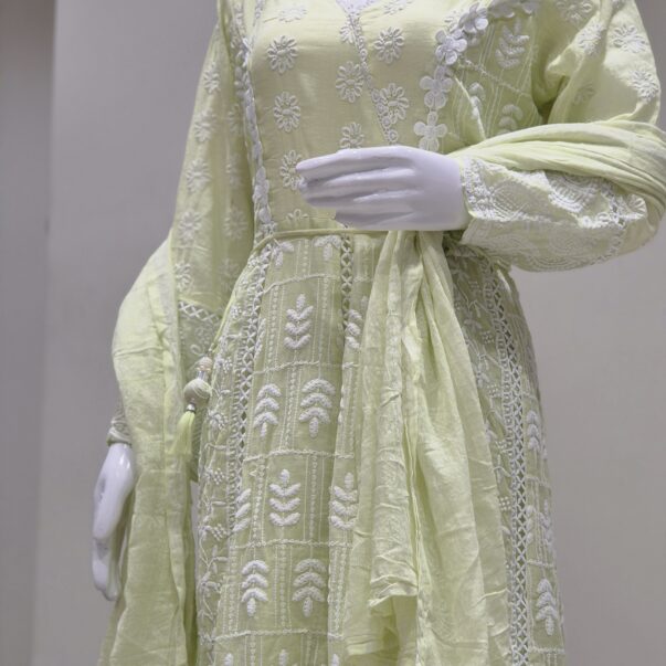 Lemon Yellow Embroidered Anarkali Kurta Set with Dupatta