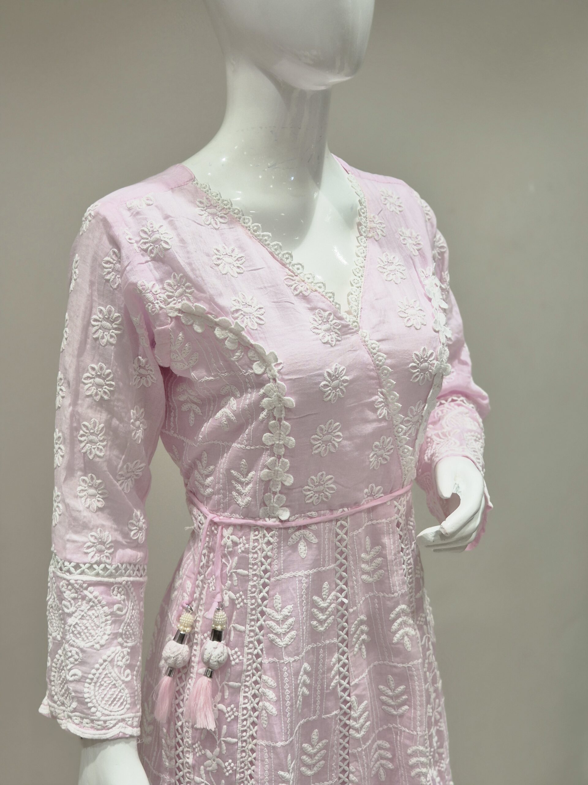 Baby Pink Embroidered Anarkali Kurta Set with Dupatta - Image 3