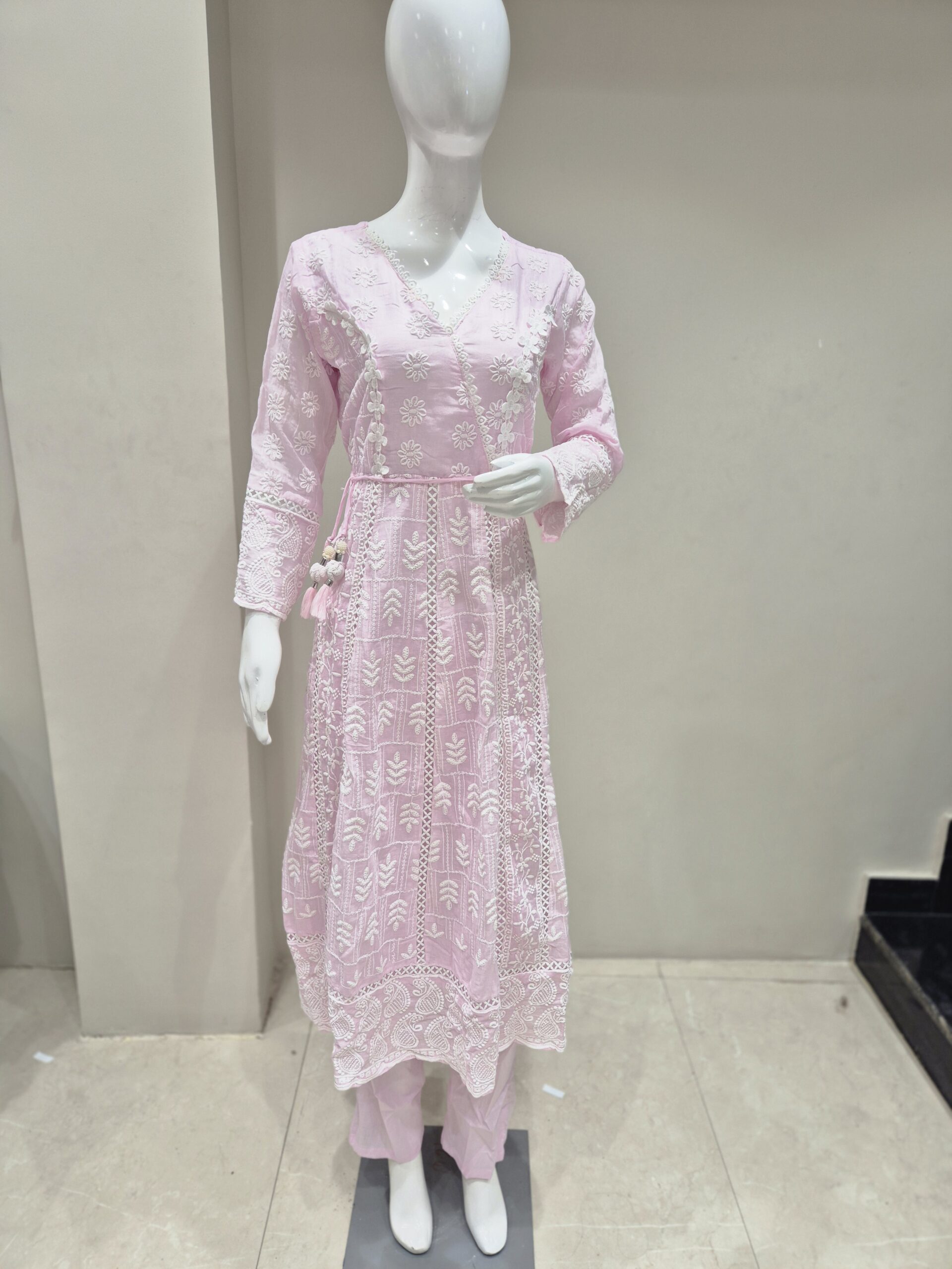 Baby Pink Embroidered Anarkali Kurta Set with Dupatta - Image 5