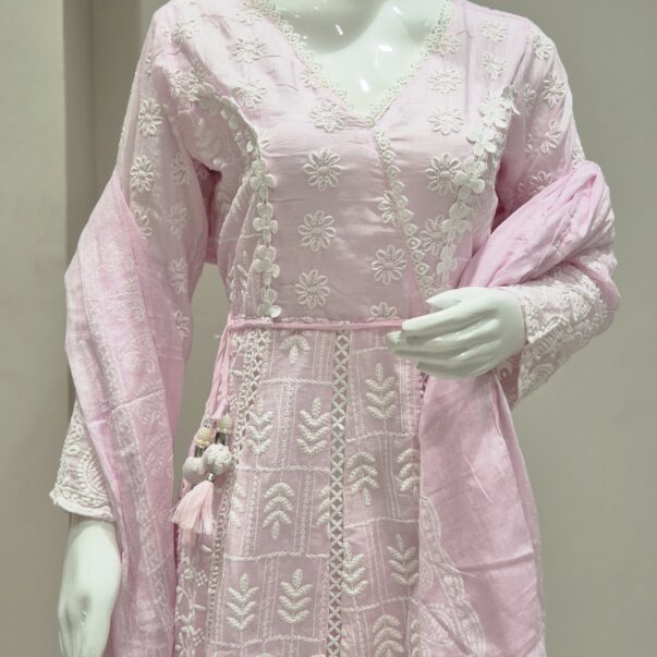 Baby Pink Embroidered Anarkali Kurta Set with Dupatta
