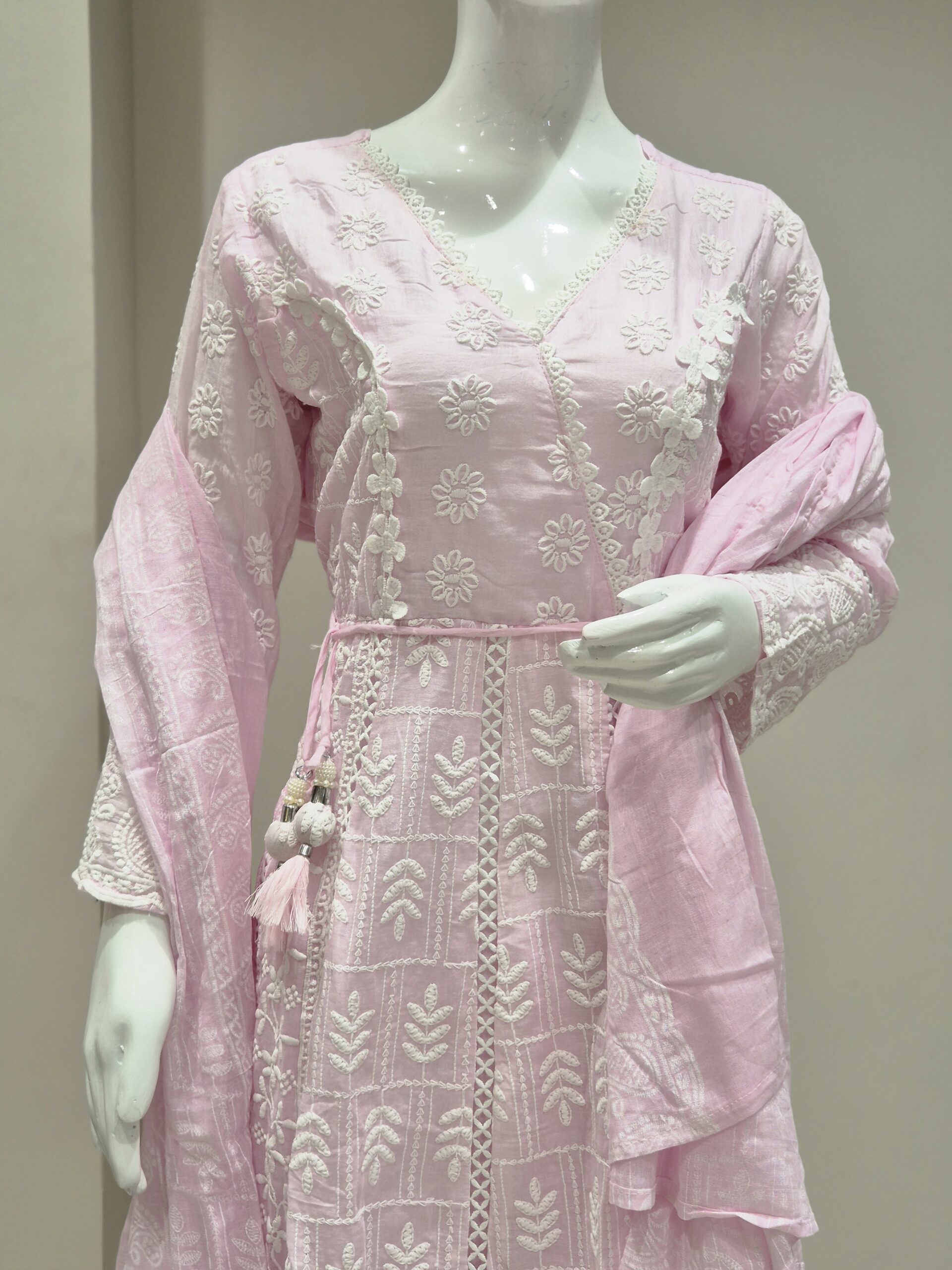 Baby Pink Embroidered Anarkali Kurta Set with Dupatta