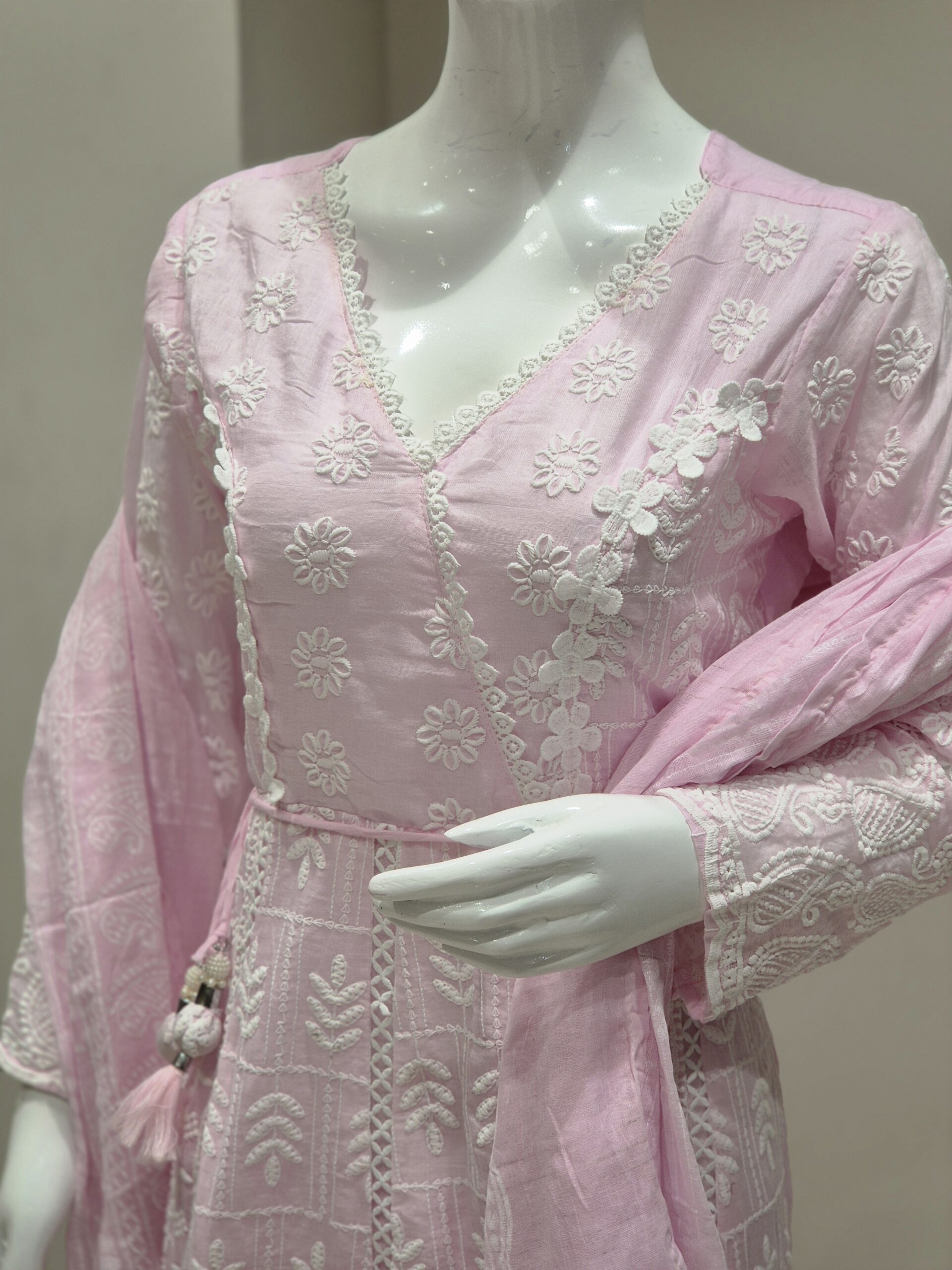 Baby Pink Embroidered Anarkali Kurta Set with Dupatta - Image 7