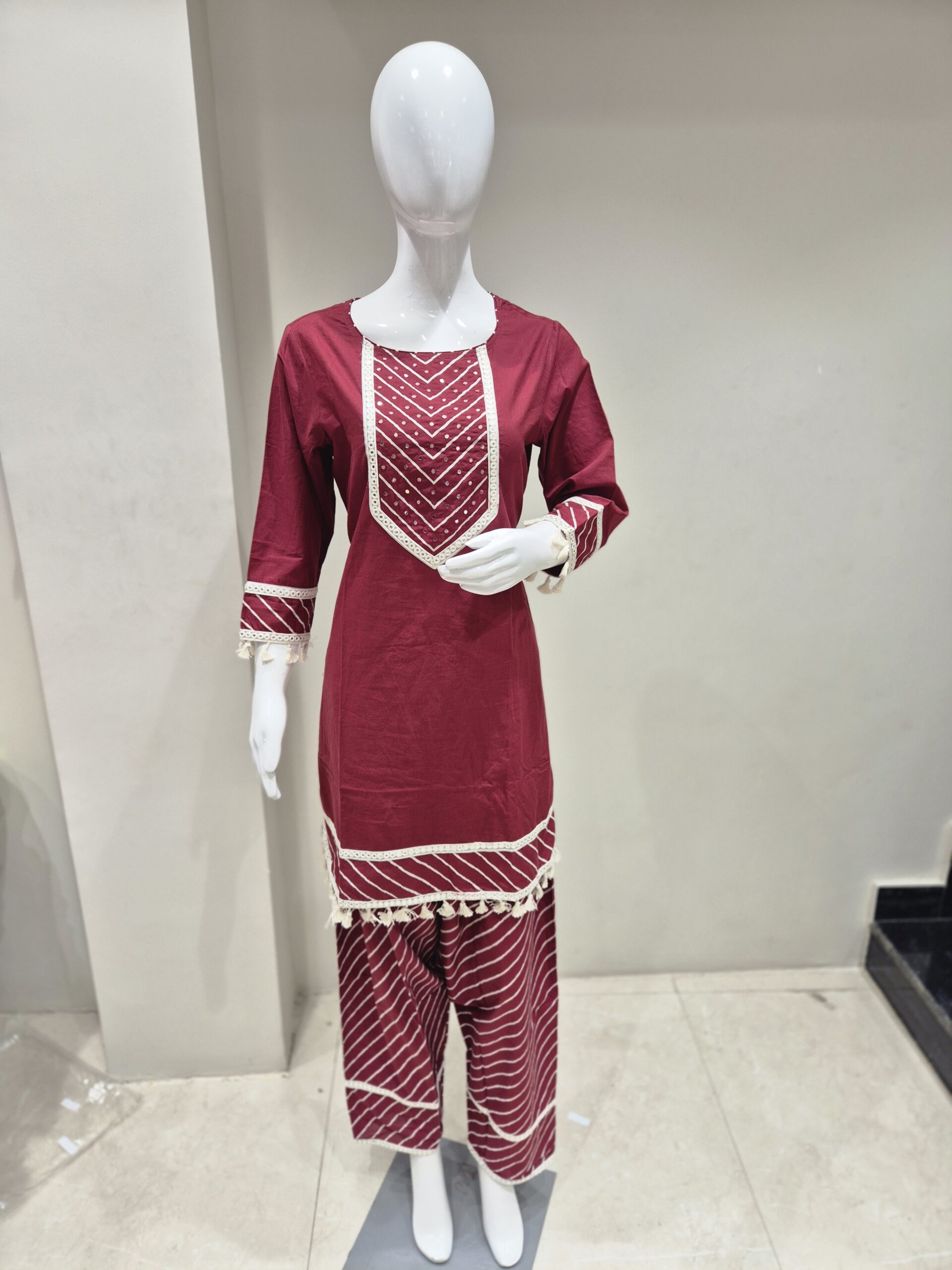 Maroon Mirror Work Straight Kurta for Women - Image 4