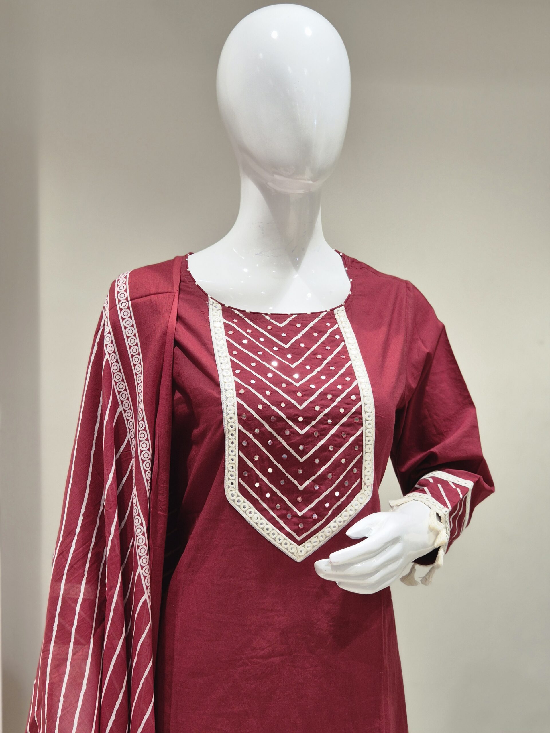 Maroon Mirror Work Straight Kurta for Women - Image 5