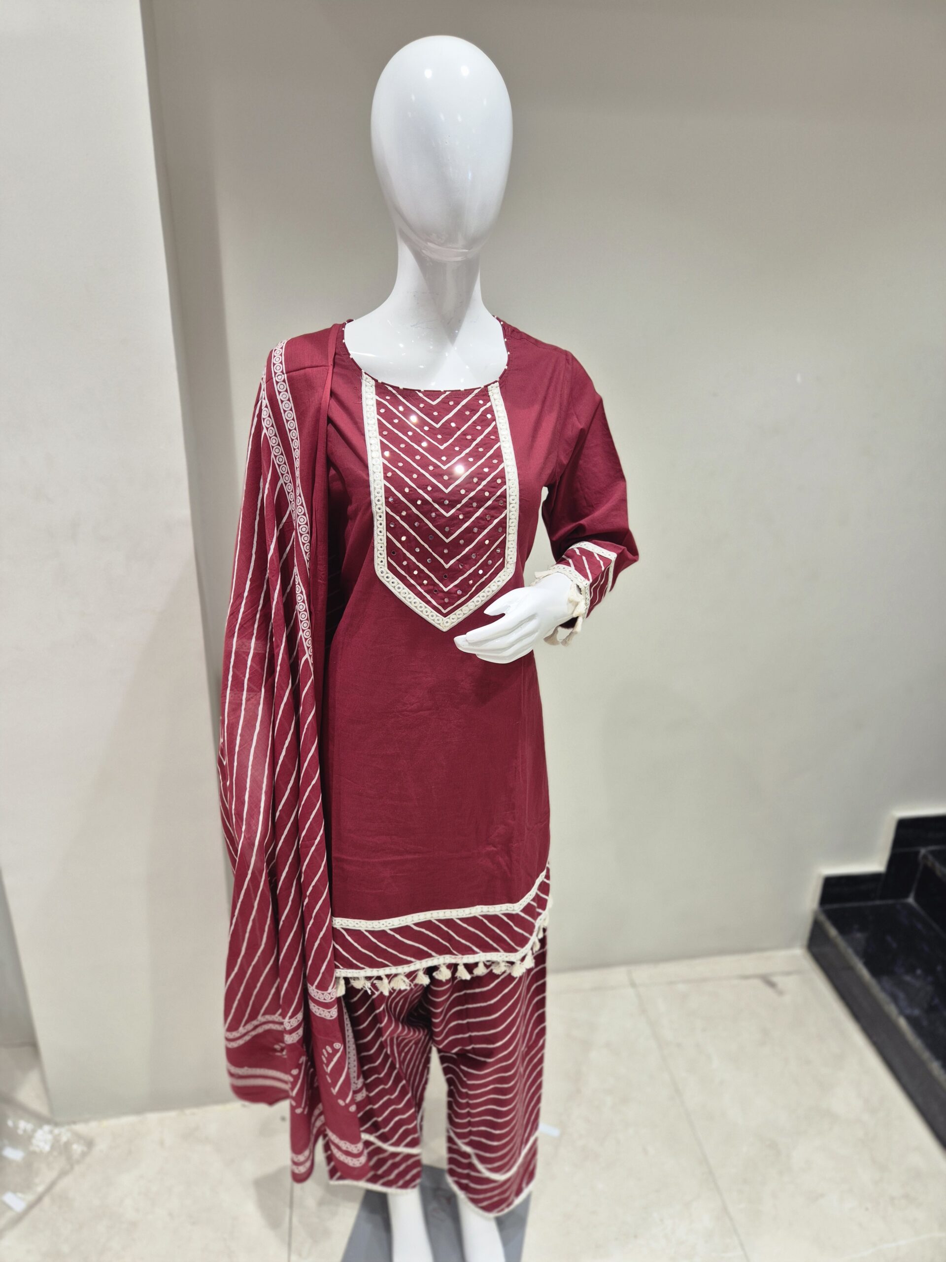 Maroon Mirror Work Straight Kurta for Women - Image 6