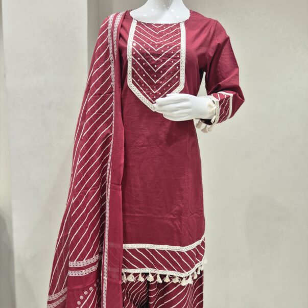 Maroon Mirror Work Straight Kurta for Women