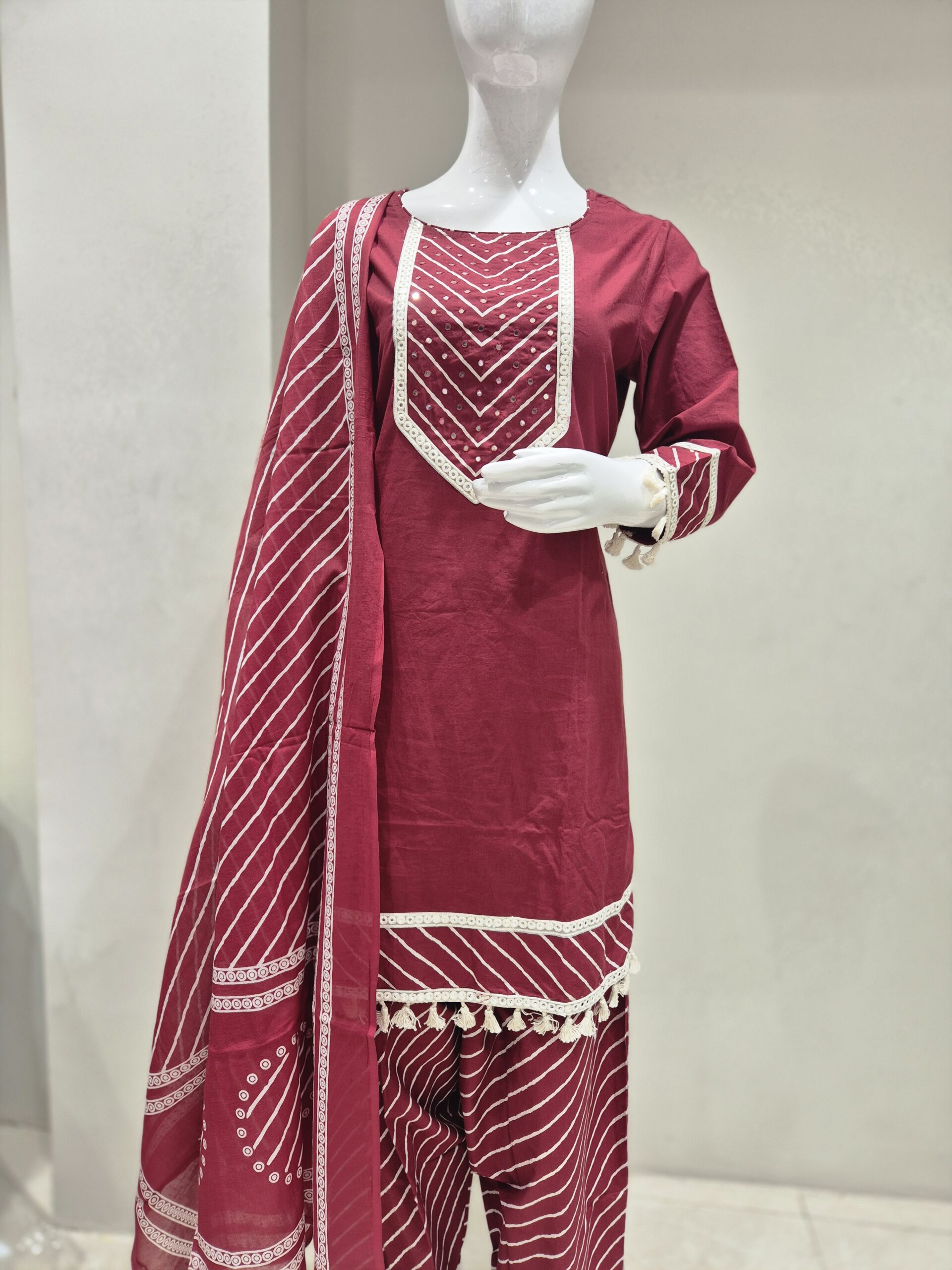 Maroon Mirror Work Straight Kurta for Women