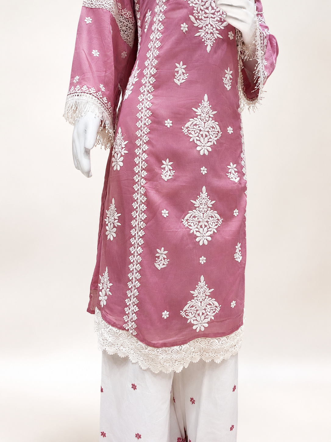 Women's Blush Pink Embroidered Kurta Palazzo Set with Dupatta - Image 2