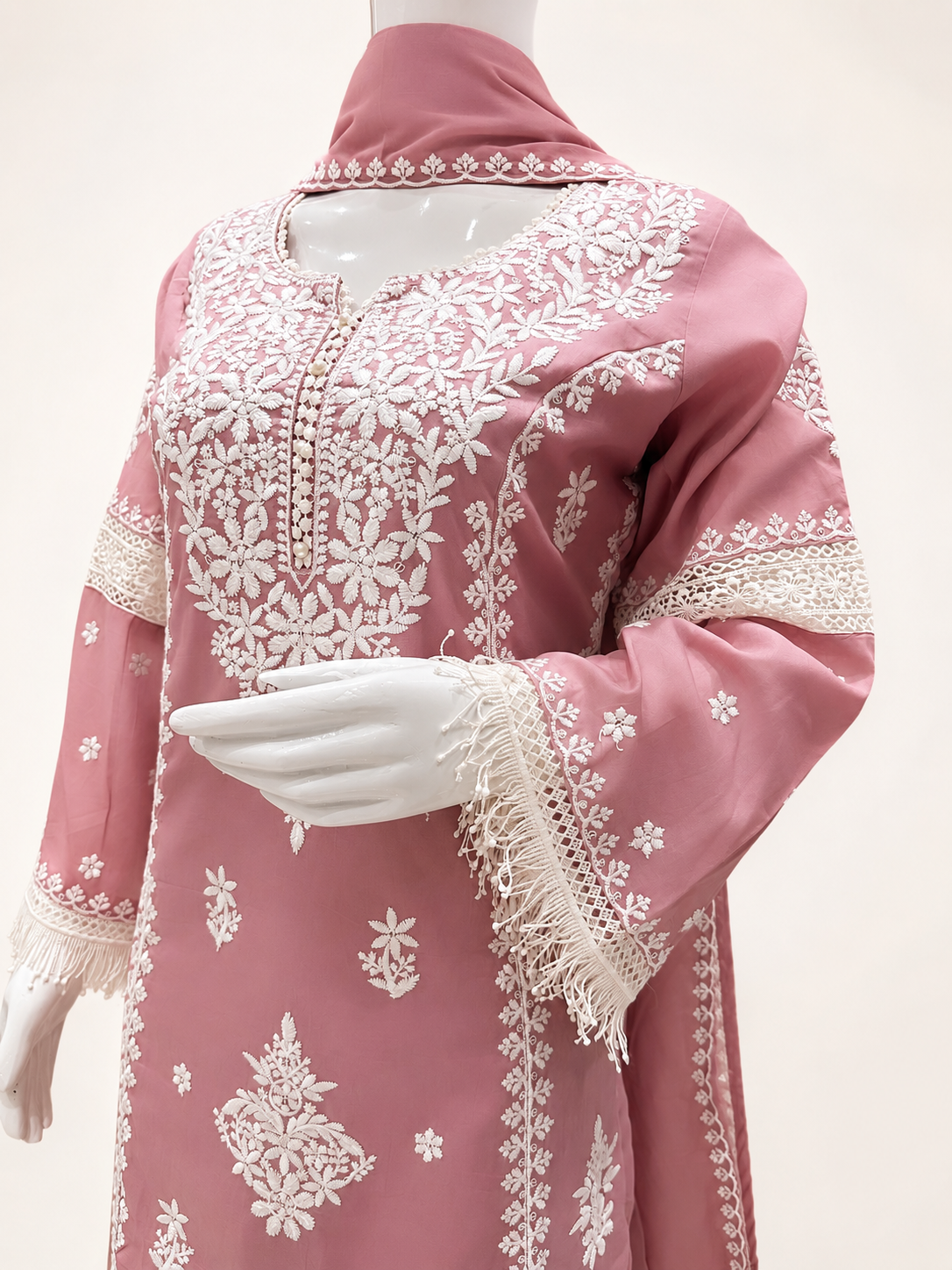 Women's Blush Pink Embroidered Kurta Palazzo Set with Dupatta - Image 5
