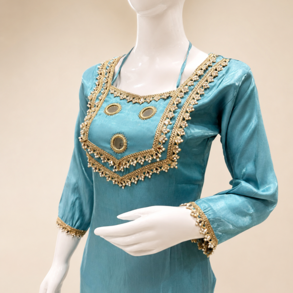 Srinaya - Roman Silk Hand Work Kurta - Pastel Blue