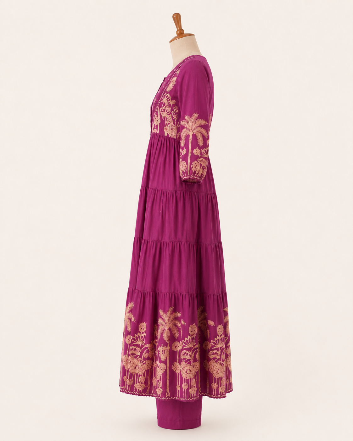 Magenta Embroidered Tiered Kurta Set - Image 4