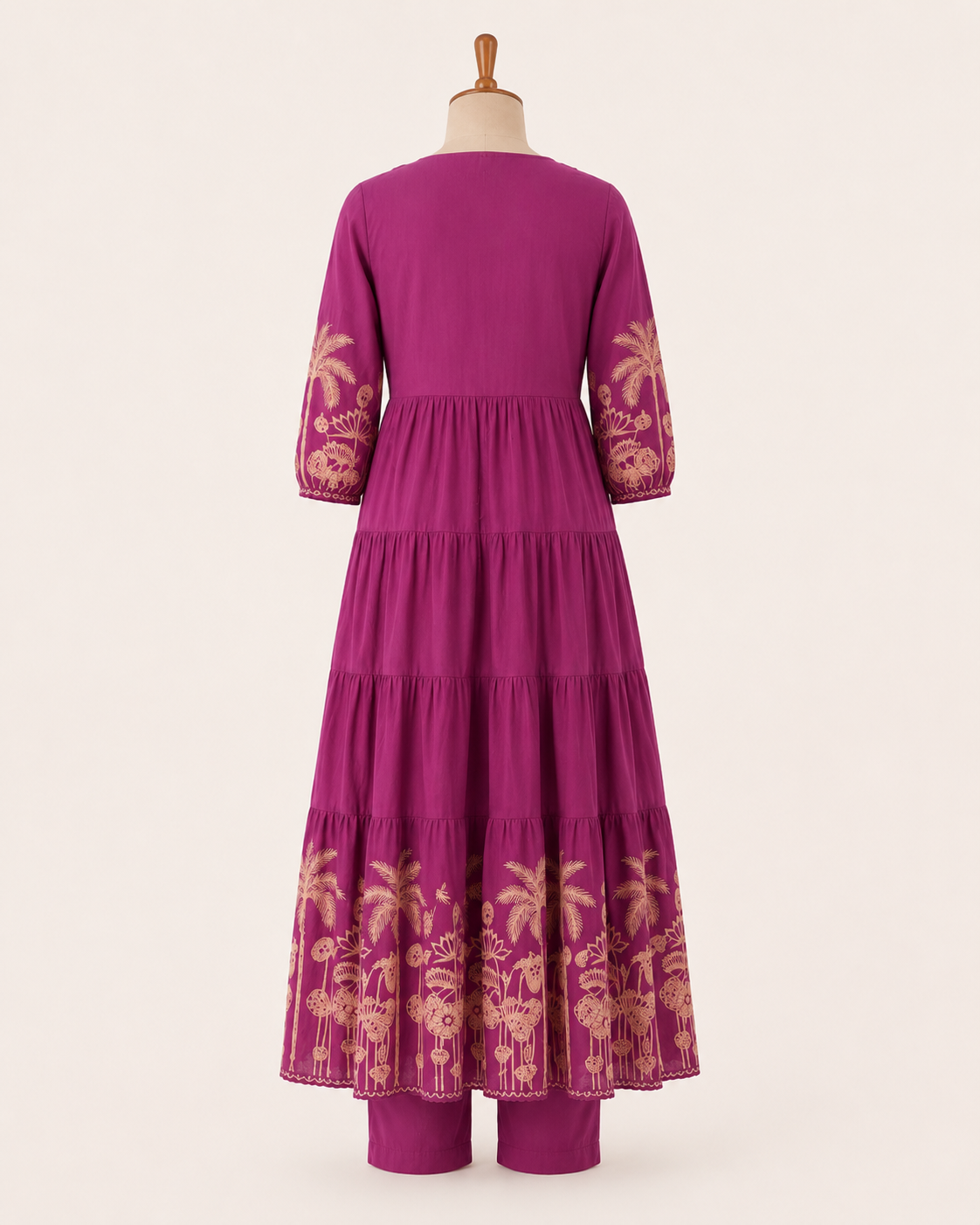 Magenta Embroidered Tiered Kurta Set - Image 5