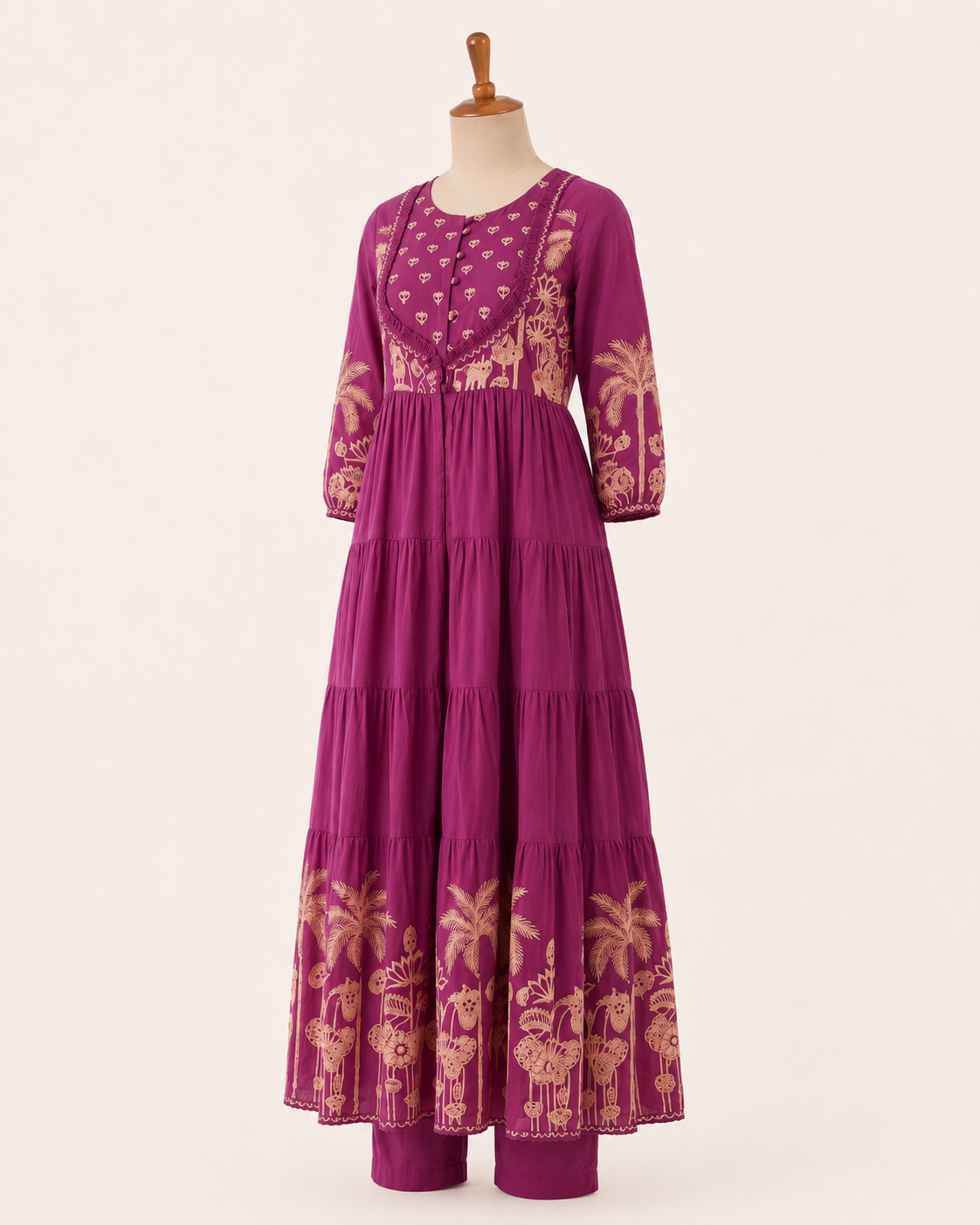 Magenta Embroidered Tiered Kurta Set - Image 6