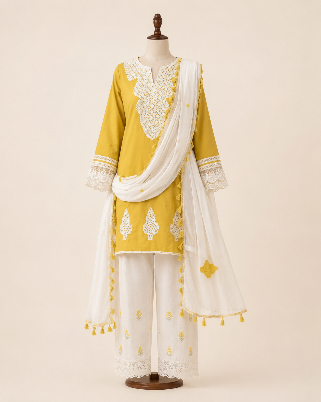 Mustard Yellow Embroidered Kurta Palazzo Set with Dupatta