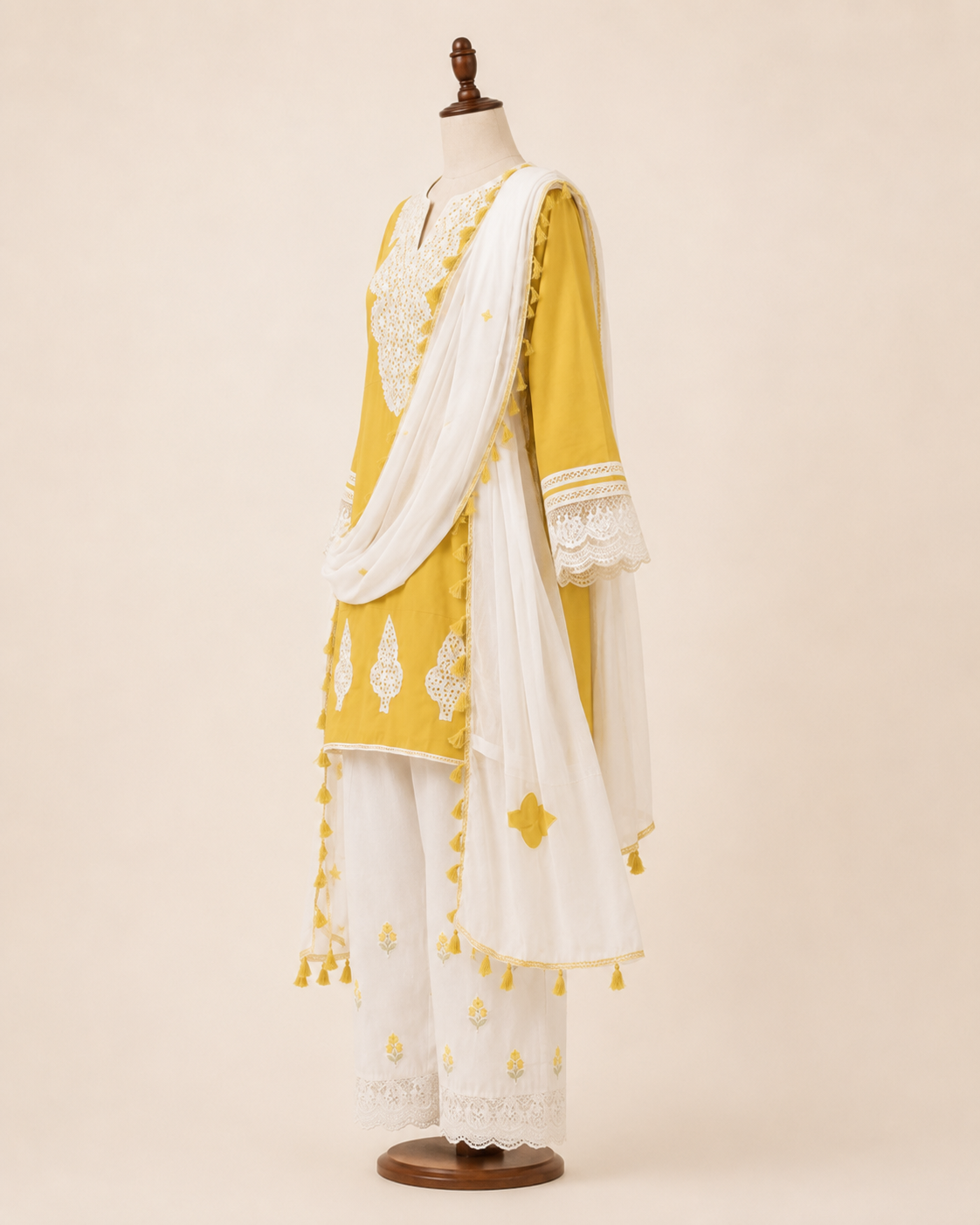 Mustard Yellow Embroidered Kurta Palazzo Set with Dupatta - Image 4