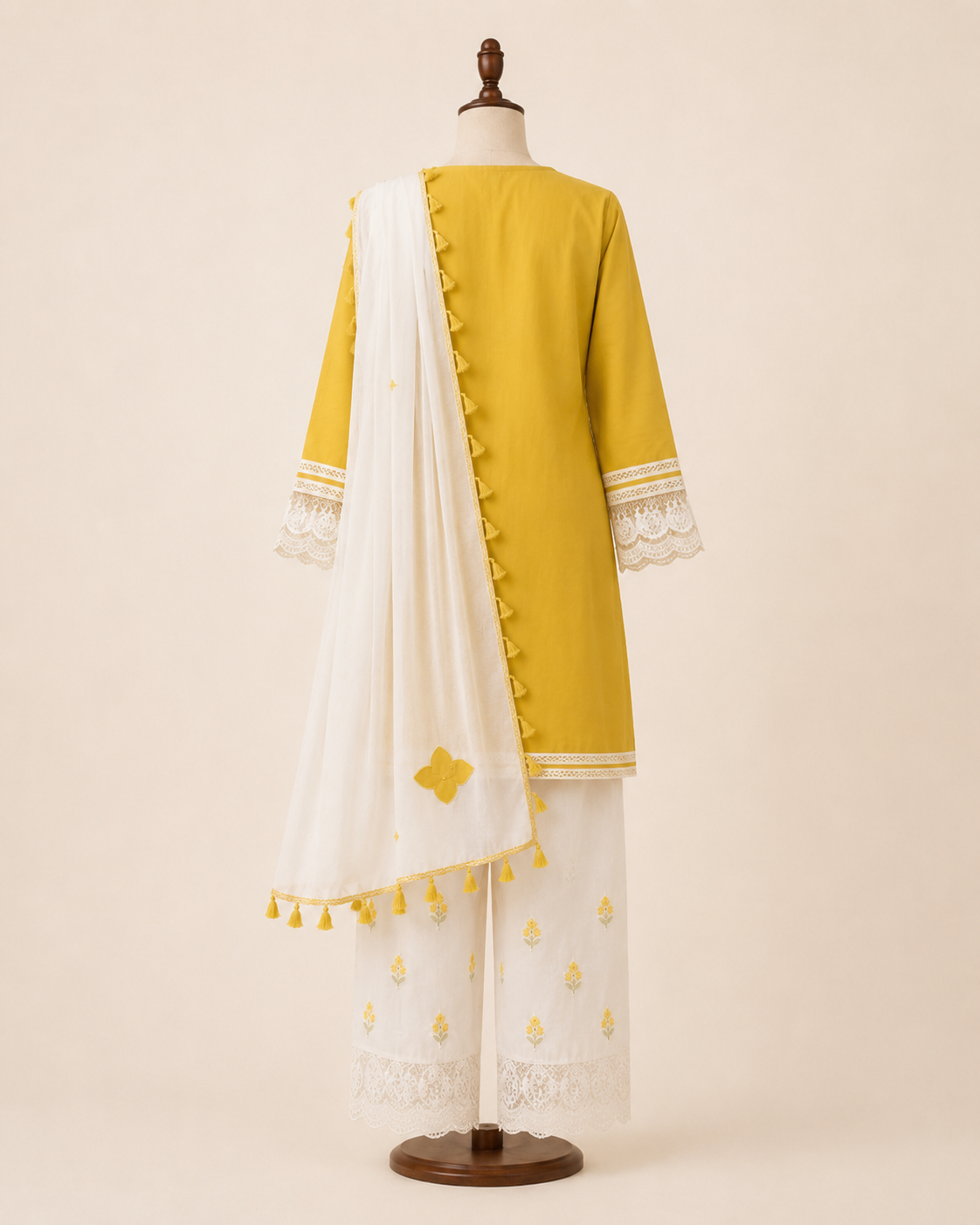 Mustard Yellow Embroidered Kurta Palazzo Set with Dupatta - Image 5