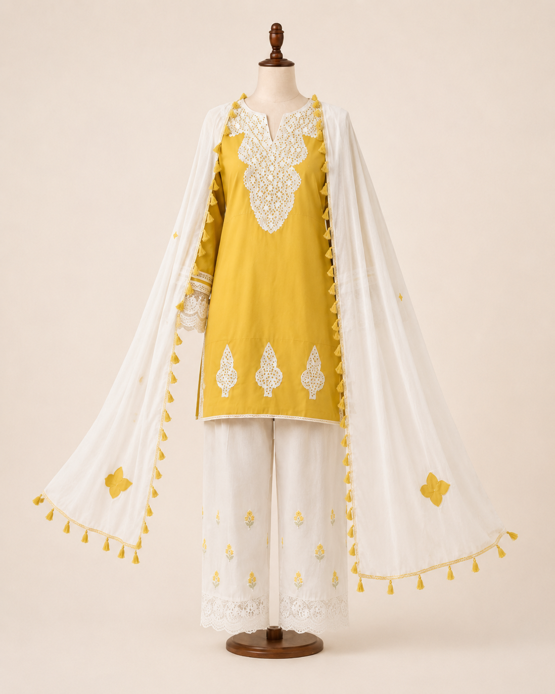Mustard Yellow Embroidered Kurta Palazzo Set with Dupatta - Image 6