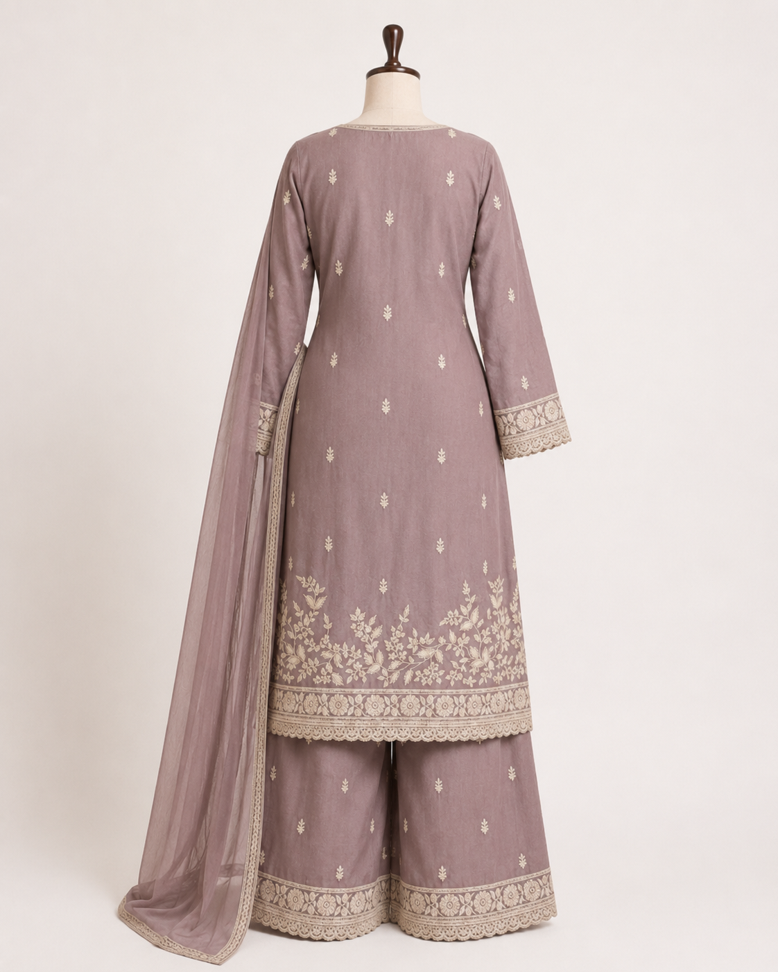 Mauve Embroidered Kurta Palazzo Set with Dupatta - Image 3