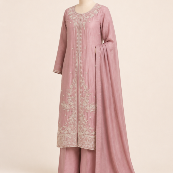 Blush Pink Embroidered Straight Kurta Set with Dupatta