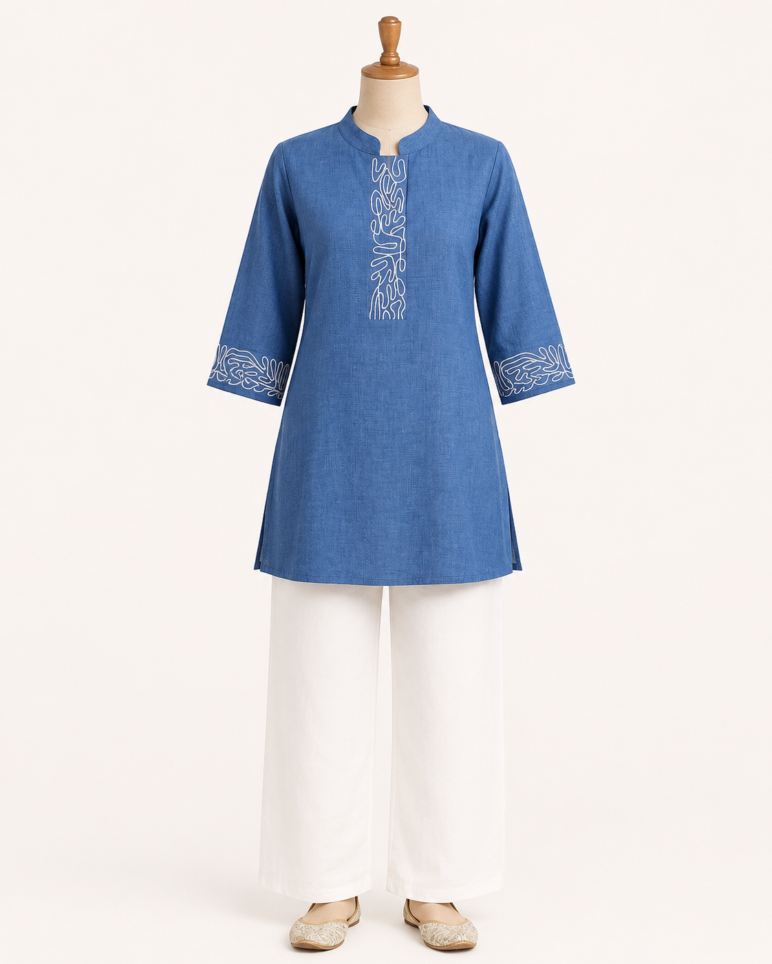 Sky Blue Embroidered Cotton Co-Ord Set - Image 2