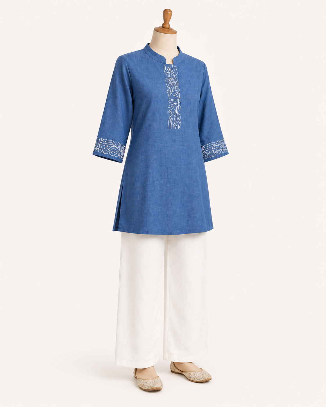 Sky Blue Embroidered Cotton Co-Ord Set