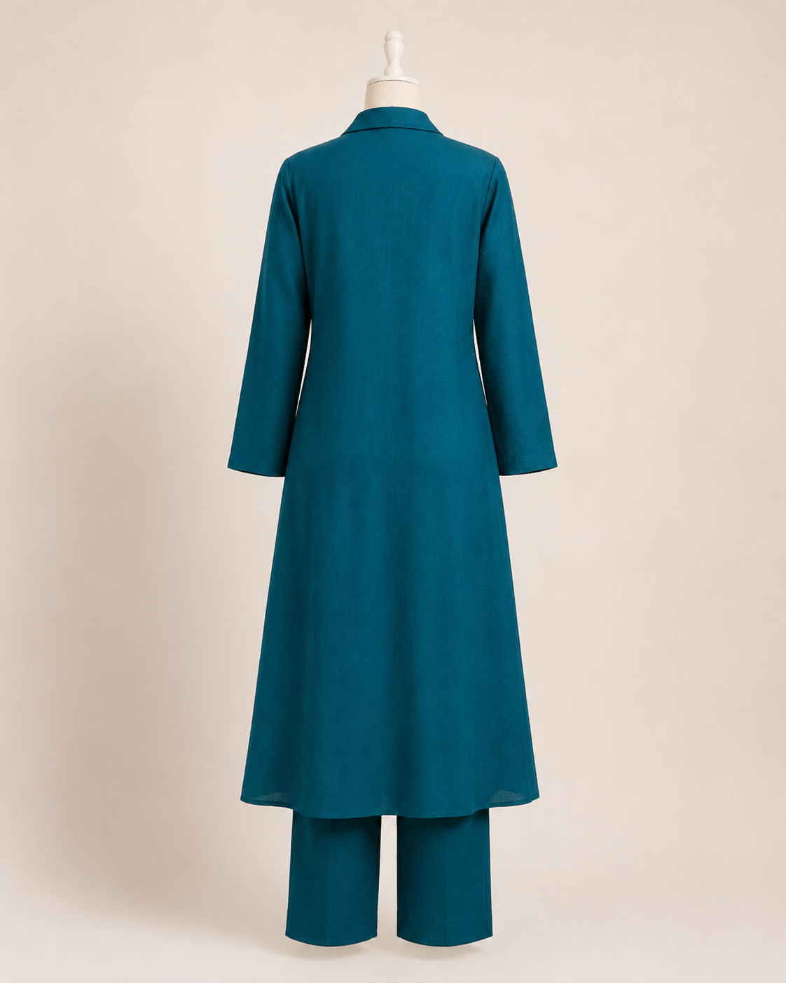 Teal Blue Floral Embroidered Cotton Kurta Pant Set - Image 5