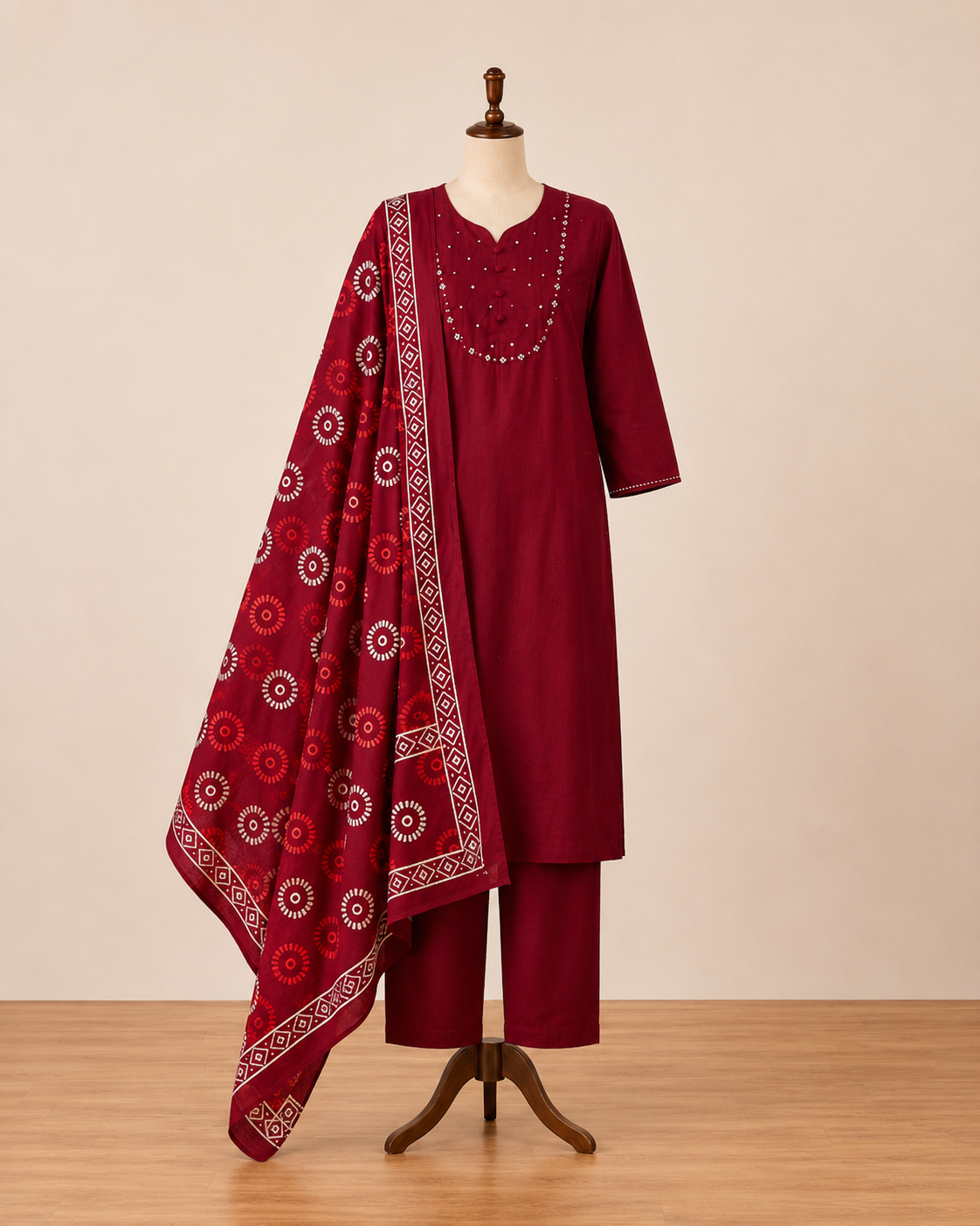 Maroon Embellished Kurta Pant Set with Printed Dupatta - Image 6