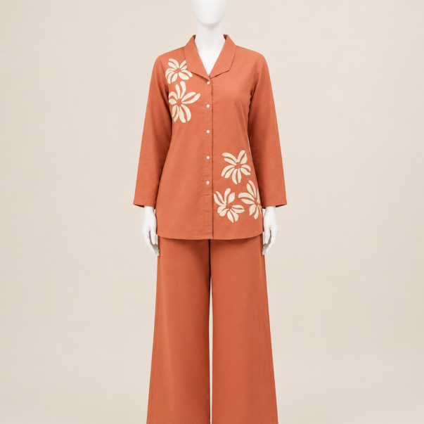 Rust Orange Floral Co-Ord Set for Women