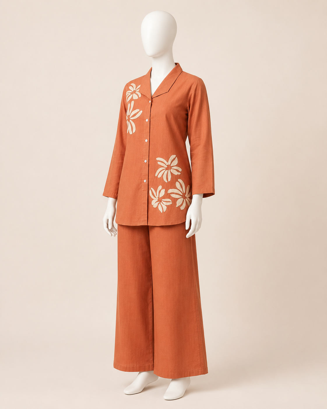 Rust Orange Floral Co-Ord Set for Women - Image 3