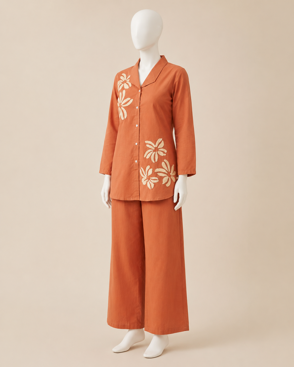 Rust Orange Floral Co-Ord Set for Women - Image 4