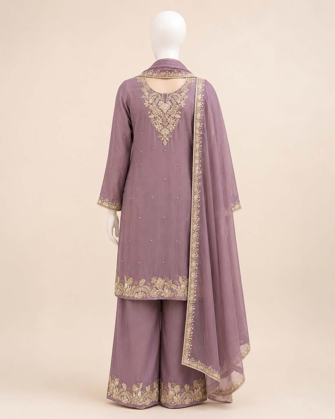 Mauve Embroidered Kurta Palazzo Set with Dupatta - Image 5