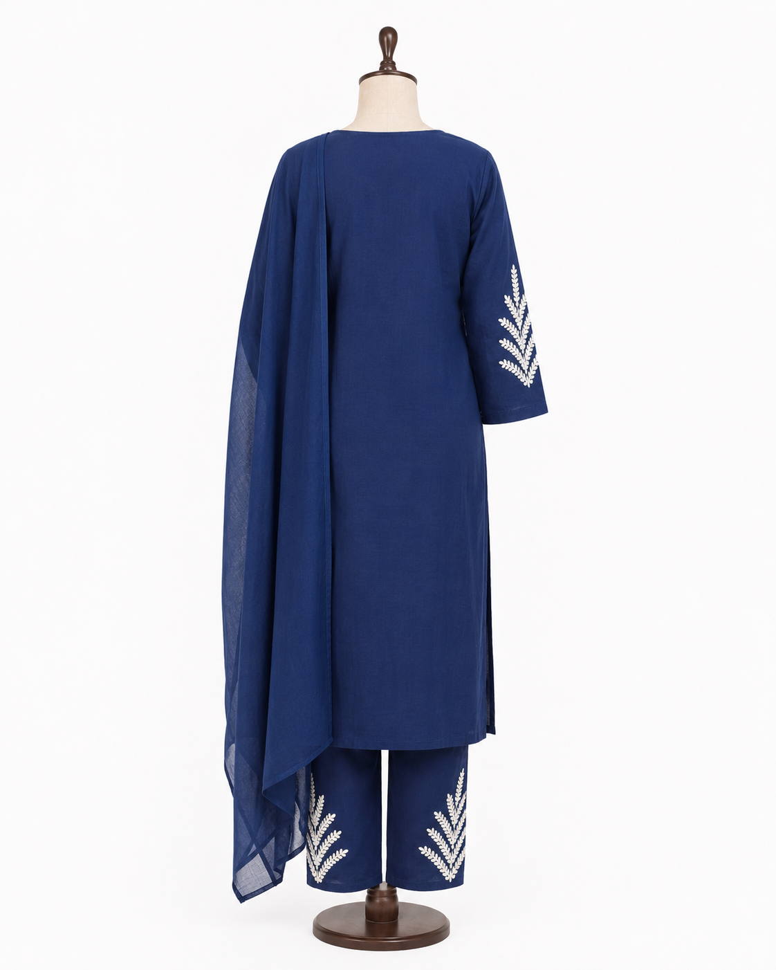 Elegant Navy Blue Embroidered Cotton Kurta Set with Dupatta - Image 3