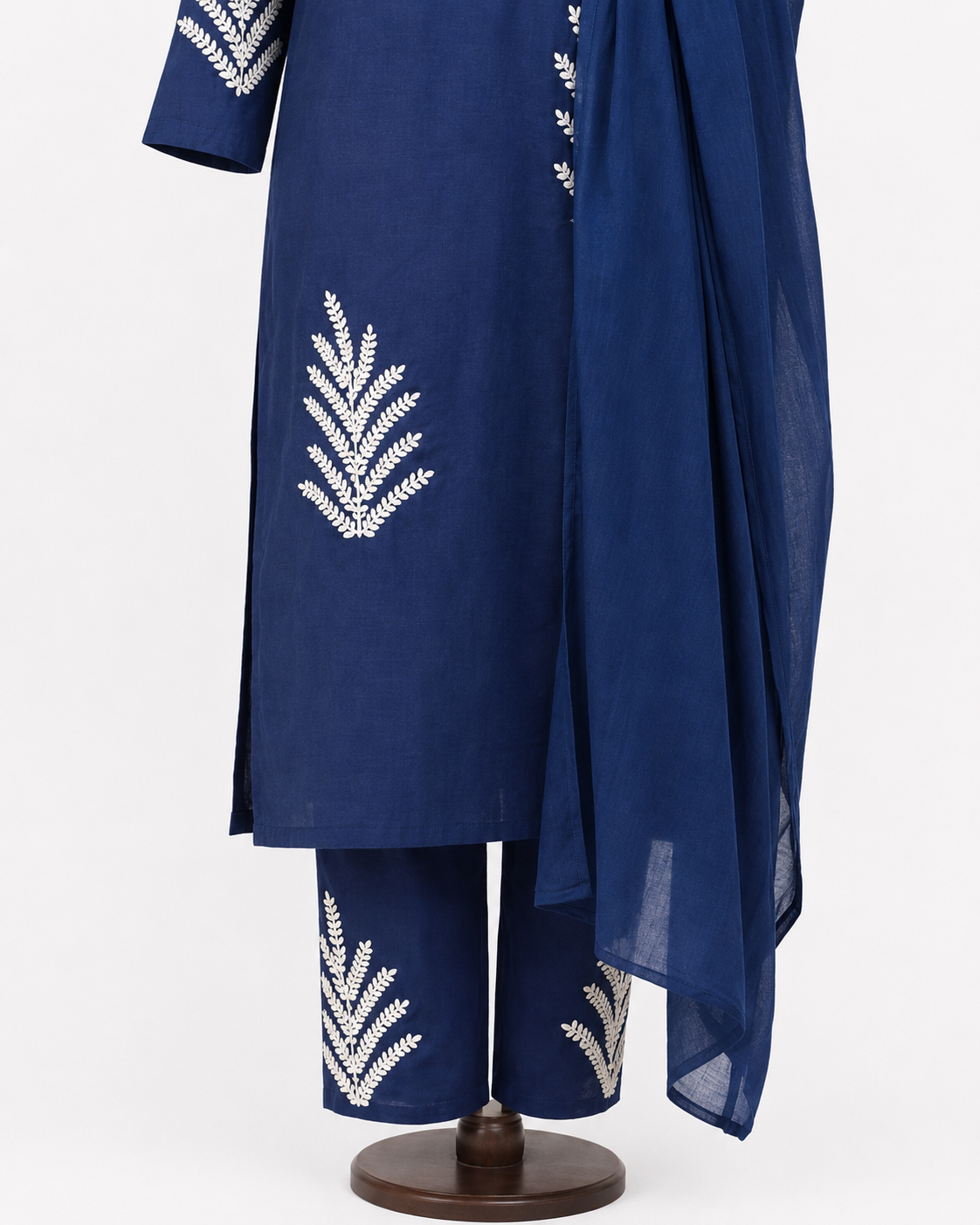 Elegant Navy Blue Embroidered Cotton Kurta Set with Dupatta - Image 6
