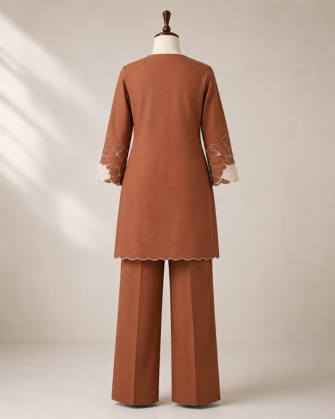 Elegant Rust Brown Floral Embroidered Co-Ord Set - Image 4