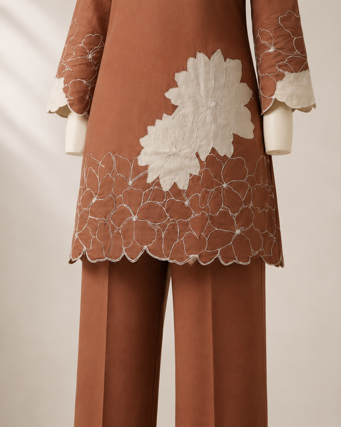 Elegant Rust Brown Floral Embroidered Co-Ord Set - Image 6