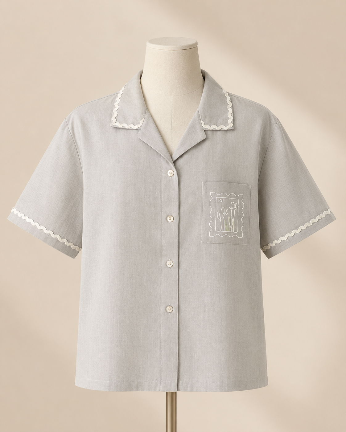 Elegant Light Grey Cotton Shirt - Image 4
