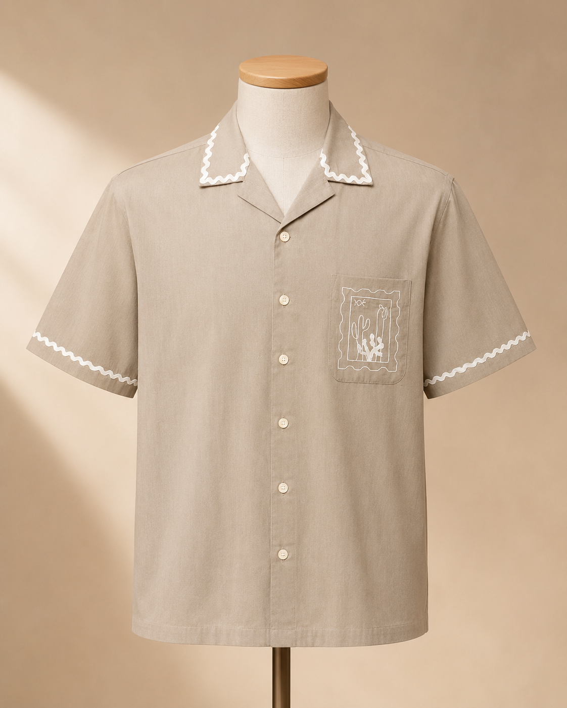 Classic Beige Cotton Half Sleeve Shirt for Men | Casual Button-Down Shirt - Image 2