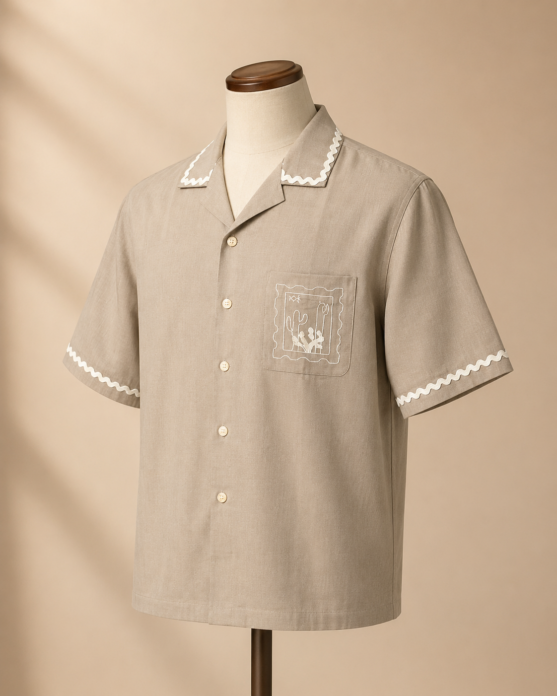 Classic Beige Cotton Half Sleeve Shirt for Men | Casual Button-Down Shirt - Image 3