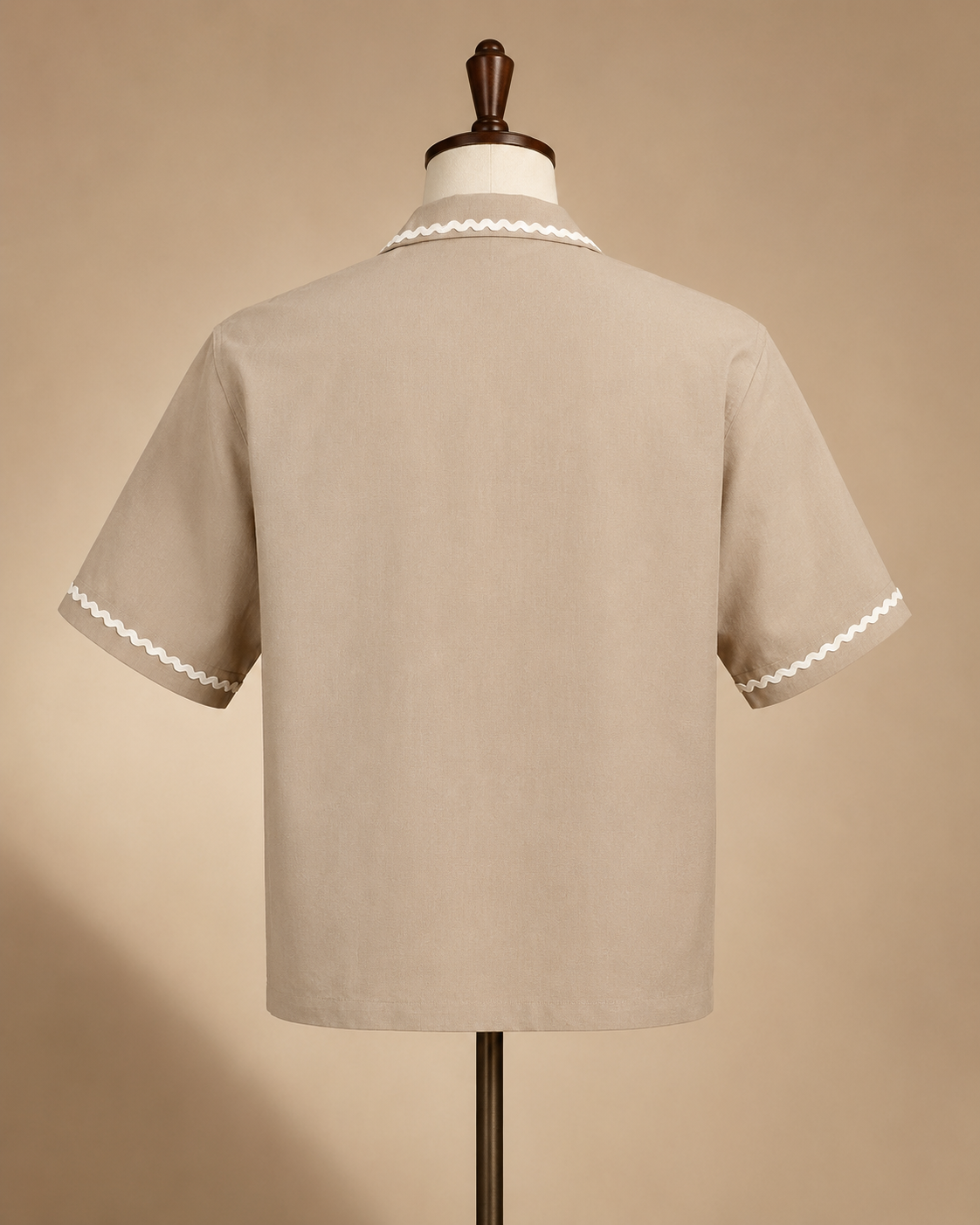 Classic Beige Cotton Half Sleeve Shirt for Men | Casual Button-Down Shirt - Image 4