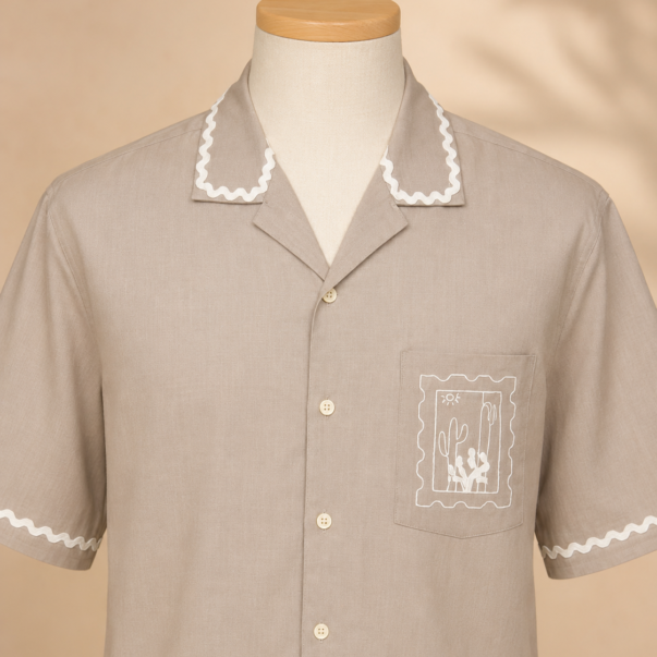 Classic Beige Cotton Half Sleeve Shirt for Men | Casual Button-Down Shirt