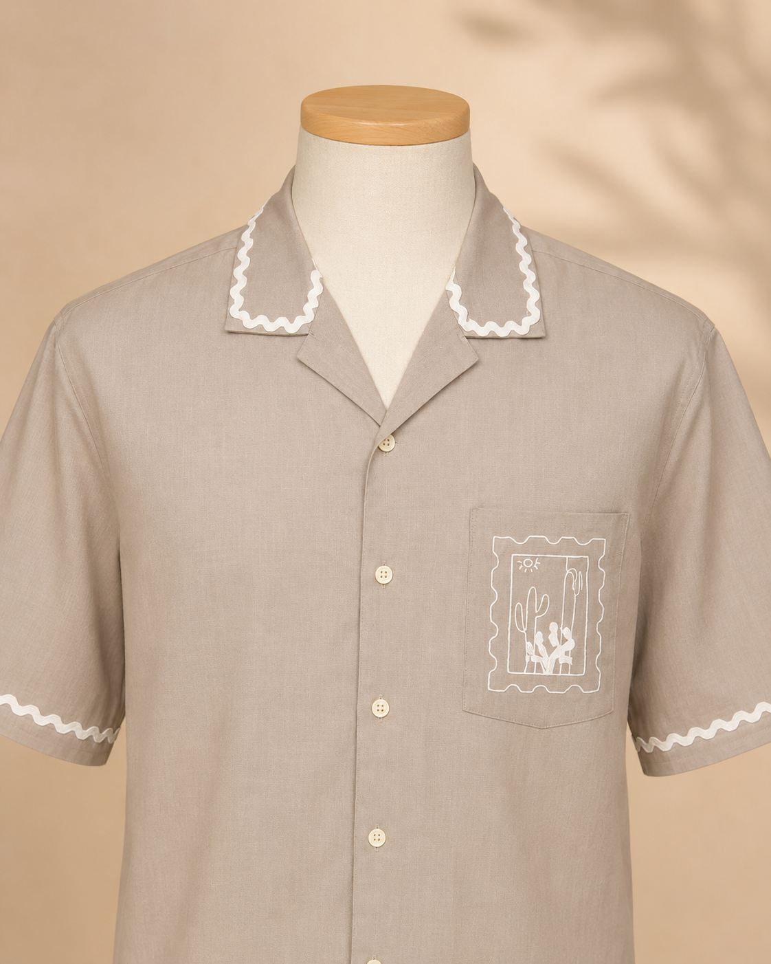 Classic Beige Cotton Half Sleeve Shirt for Men | Casual Button-Down Shirt