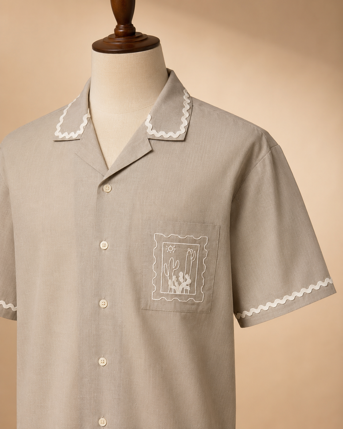 Classic Beige Cotton Half Sleeve Shirt for Men | Casual Button-Down Shirt - Image 6